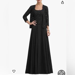 Black, chiffon, long mother of the bride dress with jacket. Brand new.